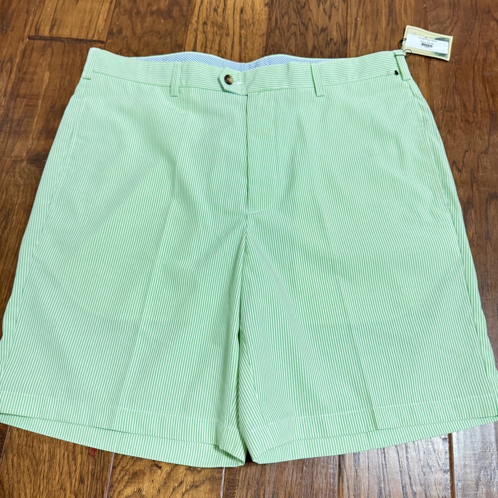 Donald Ross Mens Golf Shorts 38 Key Lime Green White‎ Seersucker Stripe DR0638